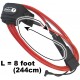 Air7 リーシュコード サーフボード用 ロングボード・ショートボード用 240cm / 8 foot x 7.5mm 台風リーシュ RED